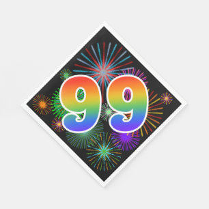 Bunte Feuerwerke + Regenbogen-Muster "99" Ereignis Serviette