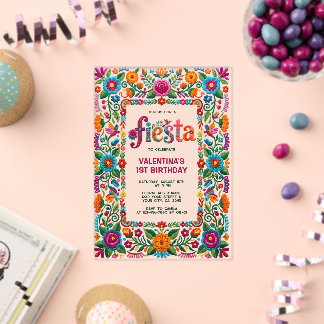 Bunte Fiesta Florale Volkskunst Mädchen 1. Geburts Acryleinladungen
