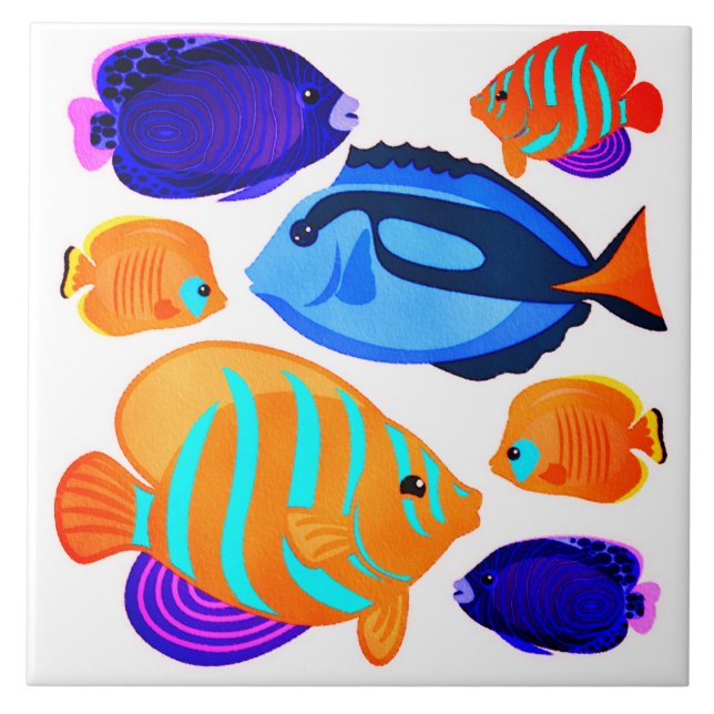 Bunte Fisch Kunst Korallenriff Lebende Meere Fliese (Vorderseite)