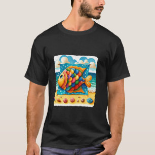 Bunte Fische mit Muscheln am sandigen Ufer. Strand T-Shirt