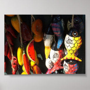 bunte Fische und Frucht am Markt Poster