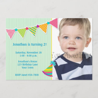 Bunte Flaggen, Grün, Geburtstags-Foto-Einladung Einladung