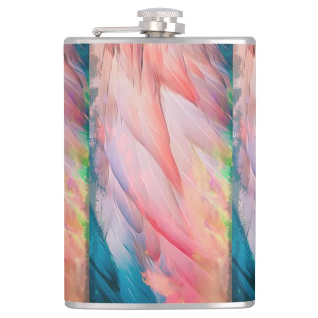 Bunte Flamingo Feathers Flachmann (Vorderseite)