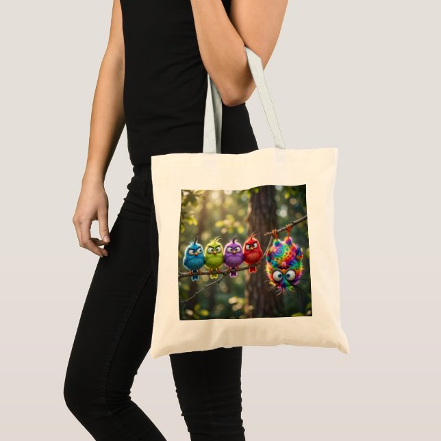 Bunte Flauschige Vögelchen Tragetasche (Vorderseite (Produkt))