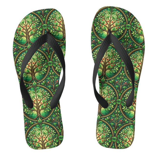 Bunte Flip-Flops mit grünen, blattähnlichen Muster Flip Flops (Fußbett)