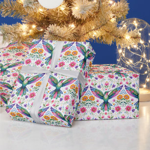 Bunte Flok-Kunst Kolibri Geschenkpapier