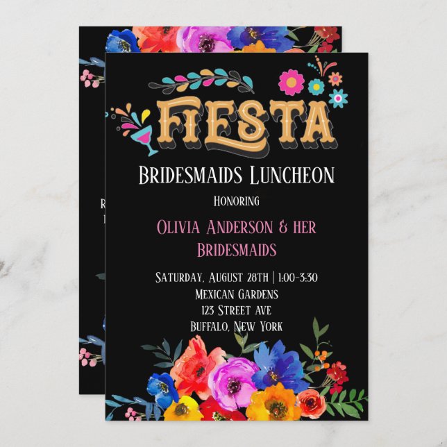 Bunte Florals Fiesta Bridesmaids Luncheon Einladung (Vorne/Hinten)