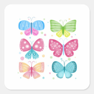 Bunte Flutter-Freunde Quadratischer Aufkleber