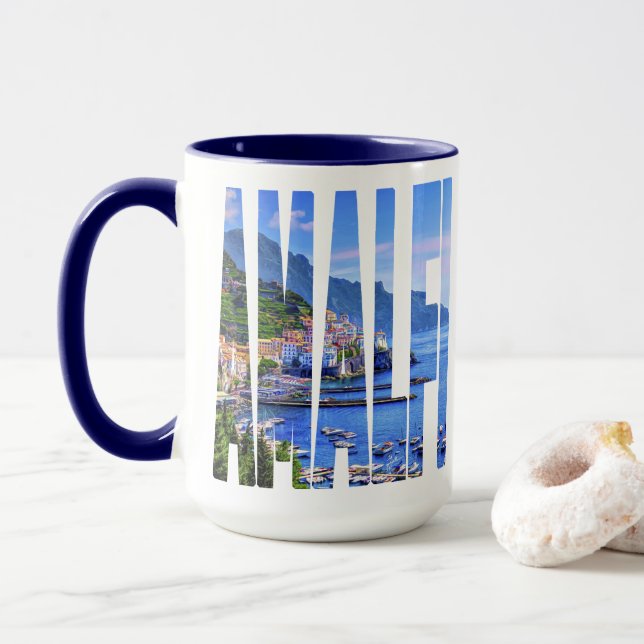 Bunte Foto-Typografie Amalfis Italien Europa Tasse (Mit Donut)