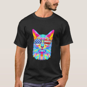 Bunte Fraktal-Katzen-Sonnenbrille USA-Flagge Meric T-Shirt