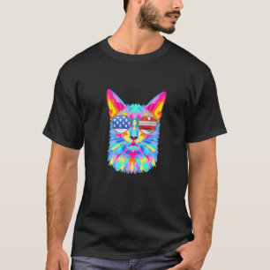 Bunte Fraktal-Katzen-Sonnenbrille USA-Flagge Meric T-Shirt