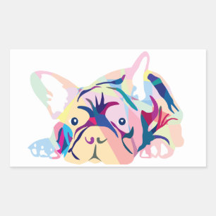 Bunte Französische Bulldogge auf orangefarbenem Hi Rechteckiger Aufkleber
