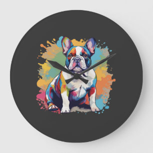 Bunte Französische Bulldoggen-Kunst für Hunde-Lieb Große Wanduhr