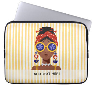 Bunte Frauenkopf-Illustration auf gelbem Laptop Laptopschutzhülle