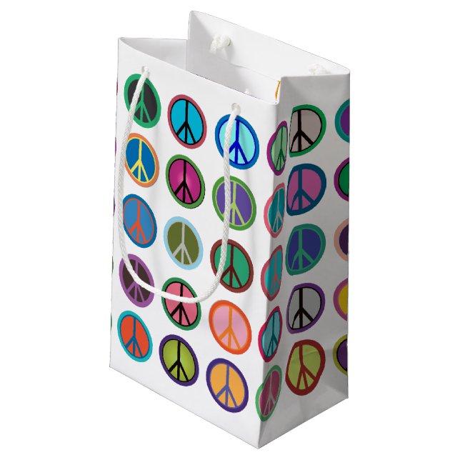 Bunte Friedenssymbole Kleine Geschenktüte (Rückseite Schrägansicht)