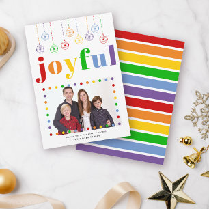 Bunte Fröhliche Typografie, Weihnachtskugeln Foto Feiertagskarte