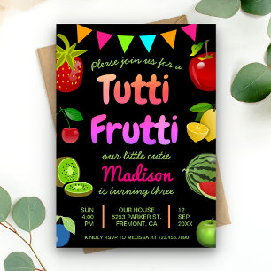 Bunte Früchte Tutti Frutti Kindergeburtstagsfeier Einladung