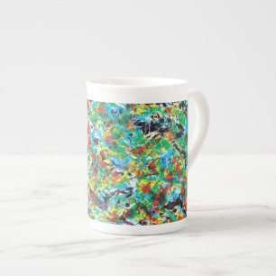 Bunte Frühlings-Blumen-Musterkunst des blauen Prozellantasse