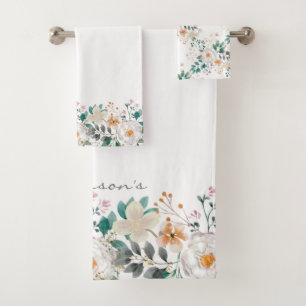 Bunte Frühlingsblumen Badhandtuch Set