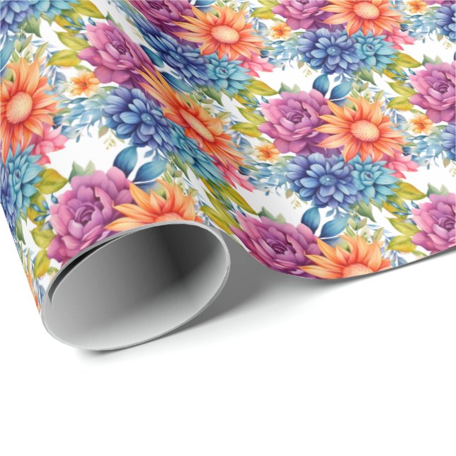 Bunte Frühlingsblumen Geschenkpapier (Rolleneckpunkt)
