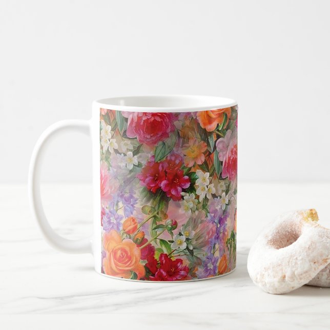 Bunte Frühlingsblumen Kaffeetasse (Mit Donut)