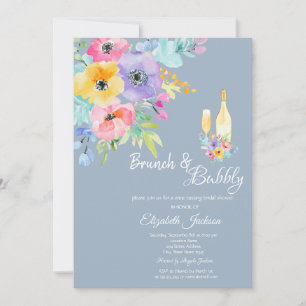 Bunte Frühlingsblumen Staubblaues Frühstück & Cham Einladung