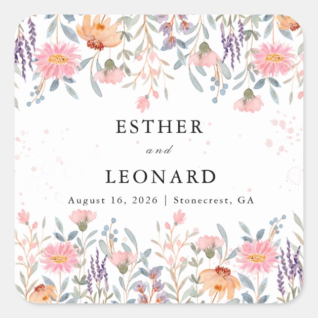 Bunte Frühlingsfeier Wildblume Quadratischer Aufkleber (Vorderseite)