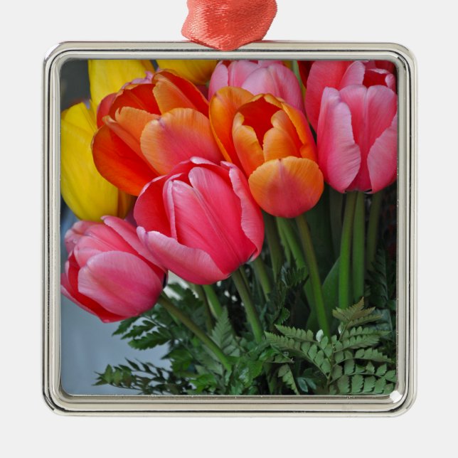 Bunte Frühlingstulpen Ornament Aus Metall (Vorne)