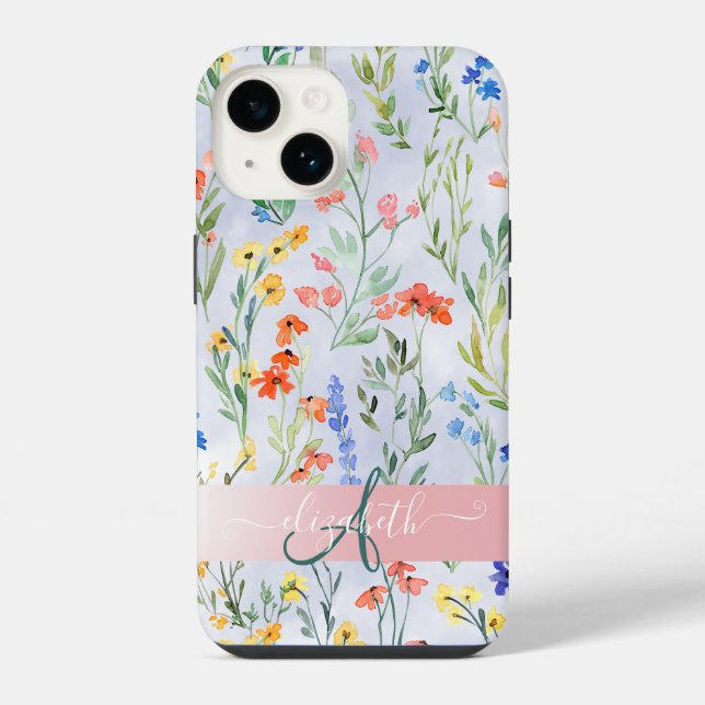 Bunte Frühlingswiesen-Blumenwiese Monogramm iPhone Hülle (Rückseite)