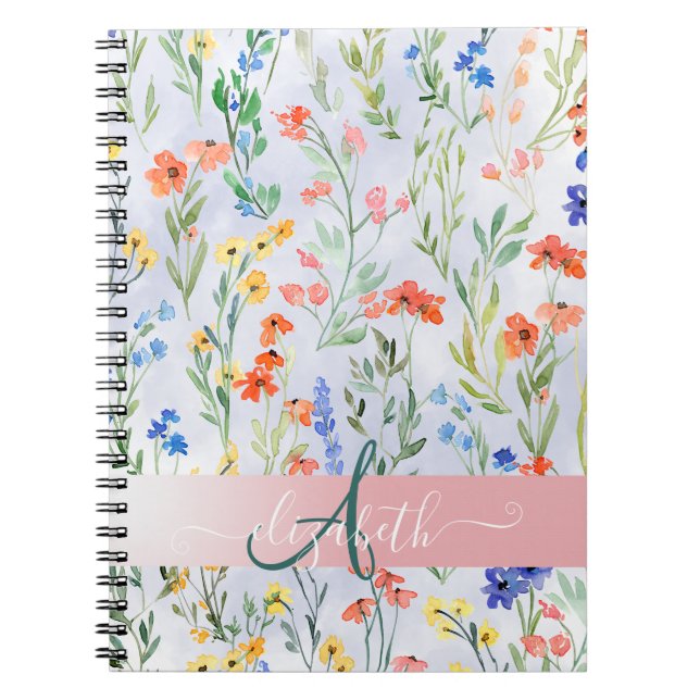 Bunte Frühlingswiesen-Blumenwiese Monogramm Notizblock (Vorderseite)