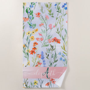 Bunte Frühlingswiesen-Blumenwiese Monogramm Strandtuch