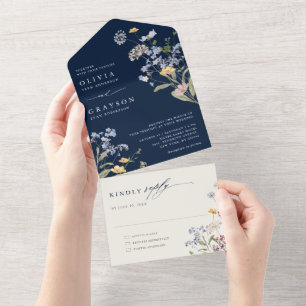 Bunte Frühlingswiesen-Gartenhochzeit mit Wildblume All In One Einladung