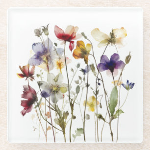 bunte Frühlingswilde Blume in Aquarell Glasuntersetzer