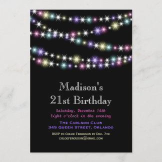 Bunte Funkeln-Licht-21. Geburtstags-Einladung Einladung