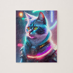 Bunte futuristische Sci-Fi-Weltraum-Astronaut-Katz Puzzle