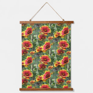 Bunte Gänseblümchen Blumen Natur Muster Wandteppich Mit Holzrahmen
