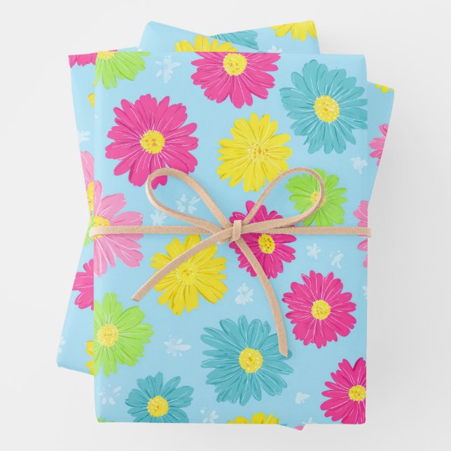 Bunte Gänseblümchen Geschenkpapier Set (Beispiel)