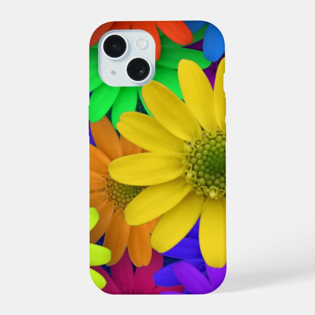 Bunte Gänseblümchen Hintergrund iPhone 15 Hülle (Rückseite)