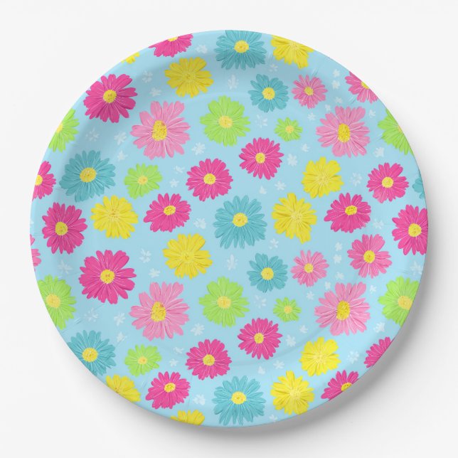 Bunte Gänseblümchen Pappteller (Vorderseite)