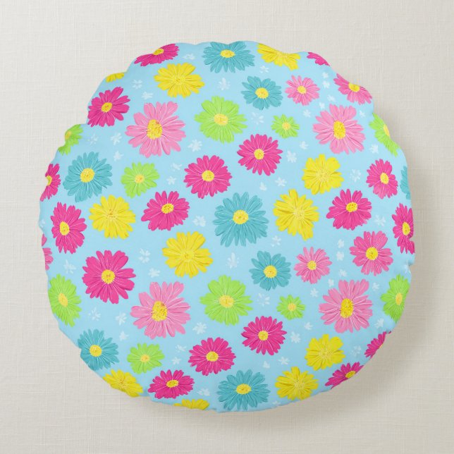Bunte Gänseblümchen Rundes Kissen (Vorderseite)