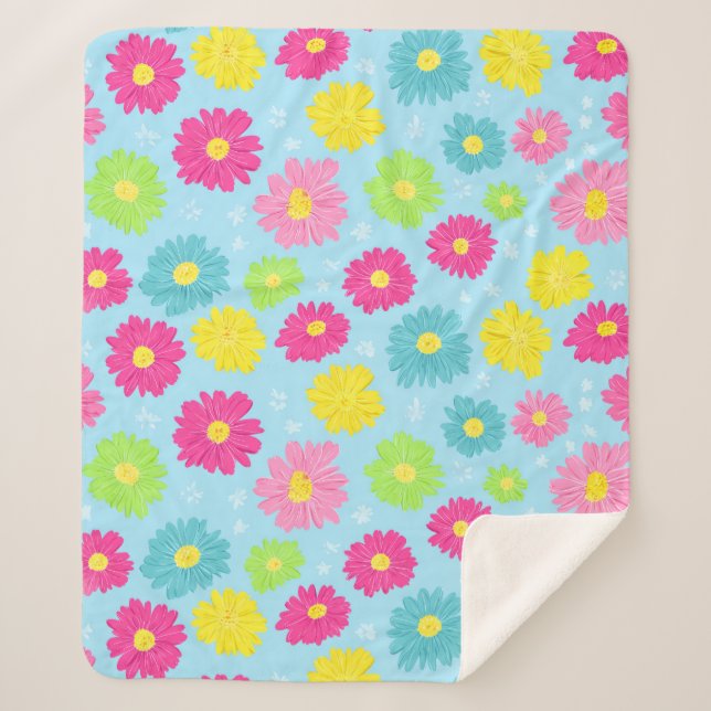 Bunte Gänseblümchen Sherpadecke (Vorderseite)
