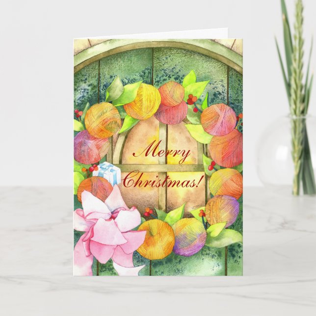 Bunte Garnkugel Kranz Frohe Weihnachten (Vorderseite)