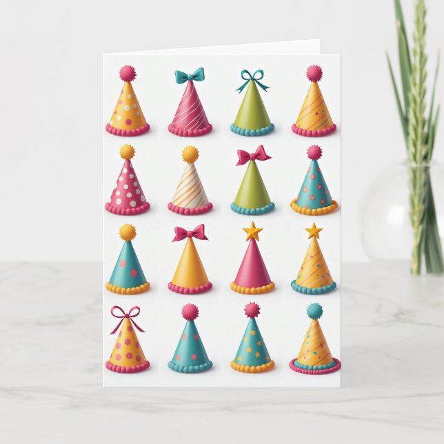 Bunte Geburtstagshüte Karte (Vorderseite)