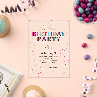 Bunte Geburtstagsparty Confetti Geburtstag Acryleinladungen