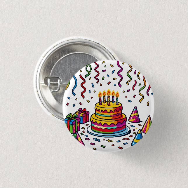 Bunte Geburtstagstorte Feierparty Button (Vorne & Hinten)