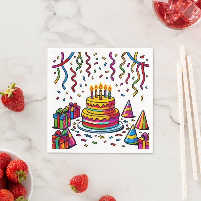 Bunte Geburtstagstorte Feierparty Serviette (Beispiel)