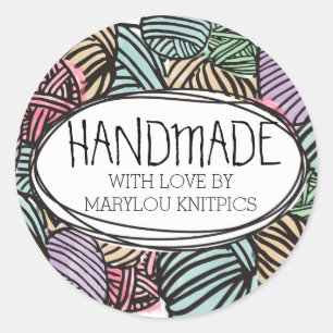 Bunte Gekritzelbälle der strickenden Häkelarbeit Runder Aufkleber