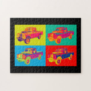 Bunte Geländewagen-Lieferwagen-LKW-Pop-Kunst 1971 Puzzle