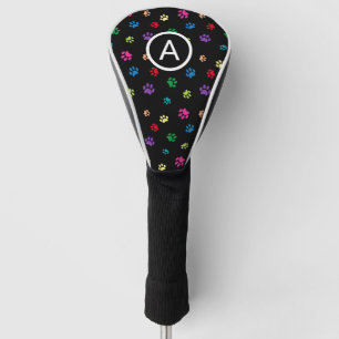 Bunte gemalte Pfotenabdrücke Monogramm Golf Headcover