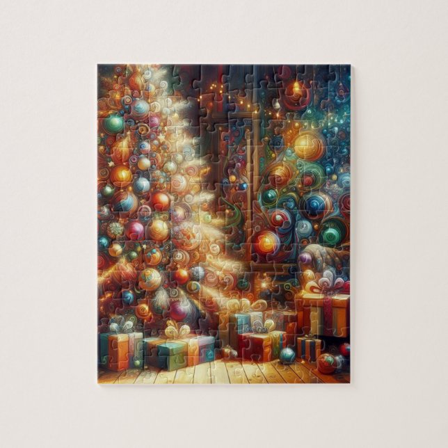 Bunte, gemütliche altmodische Retro-Weihnachtsbaum Puzzle (Vertikal)